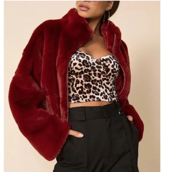 TIGER MIST fur burgundy jacket XS - Picture 1 of 6